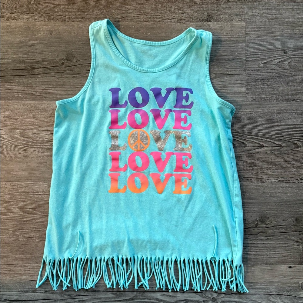 The Children's Place Aqua Fringe Tank with LOVE Graphic. Girls XXL (14/16)